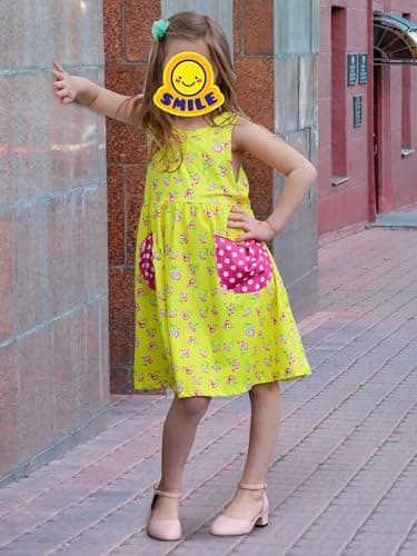 Vieille Toddler Girls Dresses 3-4t Summer Sleeveless Sundress with Pocket Cute Yellow Flower Print Shirt Dress for Girl 3-4 Years Old - Image 5