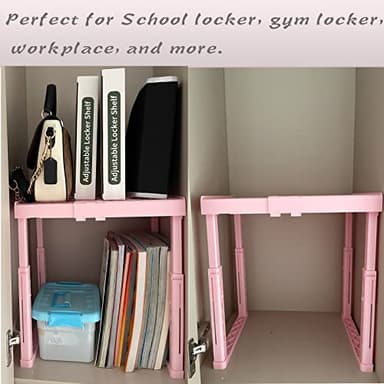 Locker Shelf Adjustable Height and Width, Pink Locker Organizer for Work, Locker Shelves for School Locker, Stack-able Locker Stand Tools for Gym Locker, Locker Accessories Stuff, Pack of 2 - Image 4