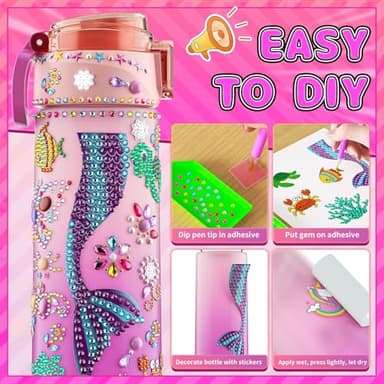 Decorate Your Own Water Bottle Kits for Girls, Mermaid Painting Diamond Art & Bracelet Making Kit for Girl, Crafts for Kids Ages 4-8, Birthday Christmas School Gifts (Mermaid) - Image 8