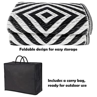 Ridota Reversible Mats, Outdoor Patio Rugs, Plastic Straw, Modern Area Rug, Floor Mat, RV, Patio, Backyard, Deck, Picnic, Beach, Trailer, Camping (Diamond Black & White, 5' x 8') - Image 4