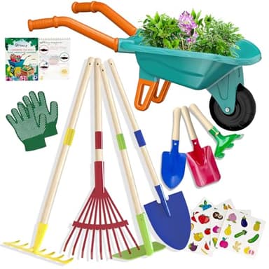 Qtioucp Kids Gardening Tools Outdoor Toys Set Backyard Play with Wheelbarrow Educational STEM Learning Pretend Toys Outdoor Indoor for Toddlers Kids Boys Girls - Image 1