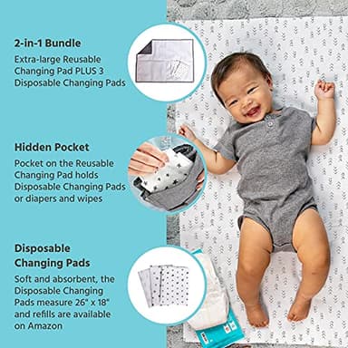 J.L. Childress Healthy Habits Portable Changing Pad Bundle for Babies - Wipeable Diaper Changing Mat for Travel + 3 Disposable Changing Pads, Baby Accessory Essentials, Foldable & Compact - Grey - Image 2