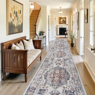 Washable 3x18 Hallway Runner Rug: Vintage Low Pile Soft Kitchen Entry Runner Long Non-Shedding Distressed Carpet for Living Room Dining Room Non Slip Thin Floor Mat for Bathroom Bedroom (3X18, Brick) - Image 3