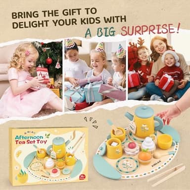 Tea Sets for Toddlers 3-5 Girl Birthday Gift 3 Year Old Princess Party Wooden Play Food Toy Sets for Kids Kitchen Accessories Age 3 4 5 6 Wood Educational Toys - Image 8