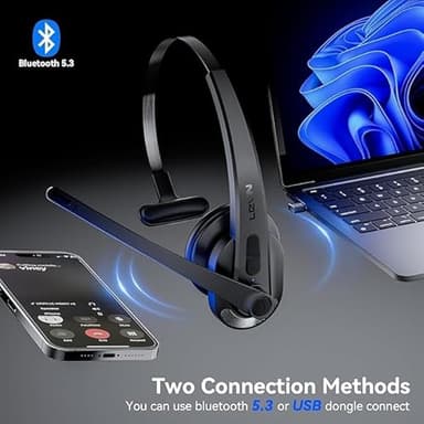 LEVN Wireless Headset with Mic for Work, Bluetooth Headset with Microphone-AI Noise Cancelling, Single-Ear Wireless Headphones with Mic & USB Dongle for PC/Computer/Call Center/Laptop/Teams/Zoom/Home - Image 3