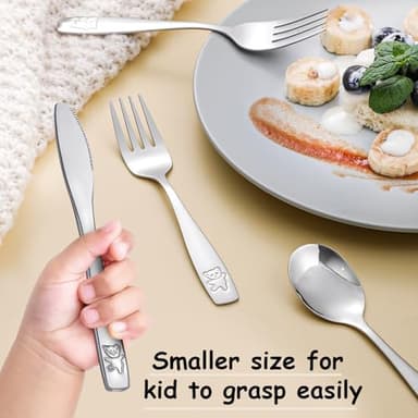 9 Piece Stainless Steel Kids Silverware Set,Toddler Utensils,Child and Toddler Flatware,Kids Utensil Set,Children Safe Forks, Spoons and Knives,Mirror Polished, Dishwasher Safe - Image 6