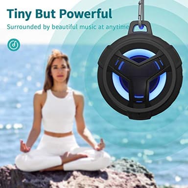 EBODA Bluetooth Shower Speaker, Portable Bluetooth Speakers, IP67 Waterproof Wireless Speaker with LED Light, Floating, 2000mAh, True Wireless Stereo for Kayak, Beach, Gifts for unisex -Black - Image 5