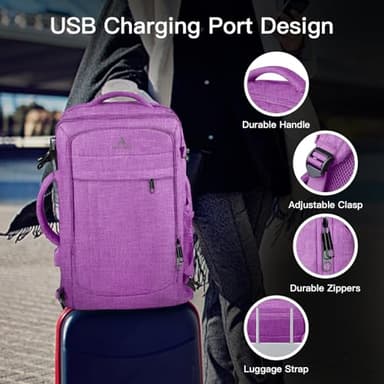 50L Carry On Backpack, Extra Large Laptop Backpack, Travel Backpack for Women, Expandable Water Resistant Big Bag Anti-Theft Business Daypack Fit 17 Inch Laptop with USB Port,Purple - Image 2