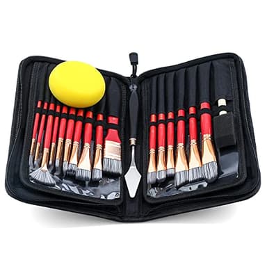 Transon Art Paint Brush Kit 16 Paint Brushes with Foam Brush Sponge Spatula and Brush Case for Oil, Acrylic, Watercolor, Gouache, Painting Pink Color - Image 8