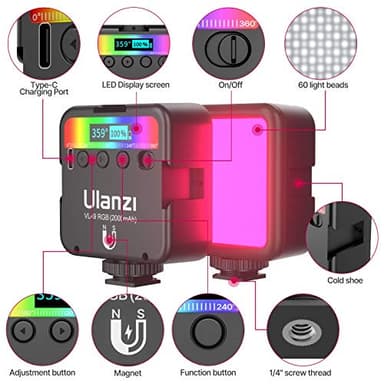 ULANZI VL49 RGB Video Lights, LED Camera Light 360° Full Color Portable Photography Lighting w 3 Cold Shoe, 2000mAh Rechargeable CRI 95+ 2500-9000K Dimmable Panel Lamp Support Magnetic Attraction - Image 2