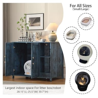 FOREST GRAVITY Cat Litter Robot Enclosure, Enclosure for self-Cleaning Litter Boxes,Adjustable Shelf for Dog Proof and Storage,Charging Station,Locks Added for cat,Large Indoor Cat House,Blue - Image 10