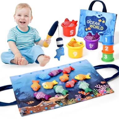 Montessori Toys for 1 Year Old,20PCS Baby's Sensory Toy First Fishing Toy Set for 1-3 Boy Girl Birthday Gift,Educational Learning Toys Stacking Cups Number Counting, Color Sorting for 12-18 Month Baby - Image 1
