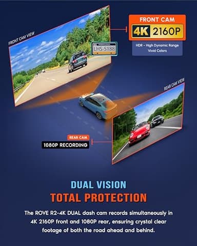 ROVE R2-4K DUAL Dash Cam Front and Rear, STARVIS 2 Sensor, FREE 128GB Card Included, 5G WiFi - up to 20MB/s Fastest Download Speed with App, 4K 2160P/FHD Dash Camera for Cars, 3" IPS, 24H Parking Mode - Image 3