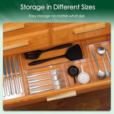 Criusia Drawer Organizer Set, Acrylic Non Slip Non Cracking Kitchen Drawer Storage Tray Large Size Divider, Multifunctional Storage for Cosmetics, Bathroom, Tools, Kitchen and Office (8 PACK) - Image 5