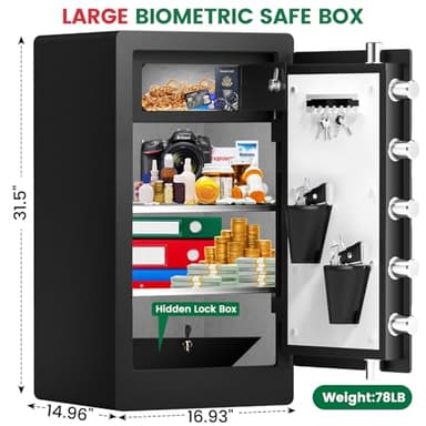 8.1 Cuft Extra Large Biometric Safe for Home Use Fire and Water Proof, Heavy Duty Fingerprint Safe Security Box with [Hidden Lock Box], Fireproof Safes for Home Business Office USE - Image 3
