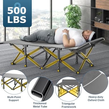 ZENPETIO Camping Cots for Adults, Portable Folding Sleeping Cot with Carry Bag, 1200D Double Layer Oxford Ultra Soft Cot Bed with Mattress, Tent Cot for Travel Office Hospital, Support 500lbs, Gray - Image 3