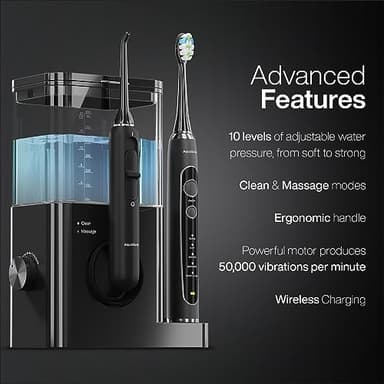 AquaSonic Home Dental Center PRO – Brushing & Flossing Made Easy – Brush & Floss – Power Toothbrush & Water Flosser – Whiter Teeth & Healthier Gums – Black Series Pro+Oral Irrigator - Image 4