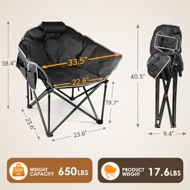 Suteck Heated Camping Chair, Oversized Outdoor Portable Heated Folding Chairs with 12V 20,000mAh Power Bank, Heated Foldable Chair Seat, Heating Chair for Outdoor Sports Camping Patio, 650lbs - Image 2