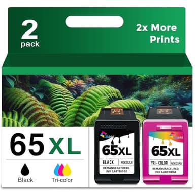 65XL Ink Cartridges Black/Color Combo Pack Replacement for HP Ink 65 HP65 XL HP65XL use for 5000 5055 3755 3700 3772 3722 2600 2622 3752 2652 2655 2640 5052 5010 Printer High Yield (2 Pack) - Image 1