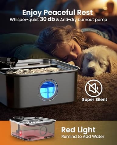 oneisall Dog Water Fountain for Large Dogs, 10L/2.6Gal Dog Fountain Water Bowl with Multi-Filtration & Deeper Drinking Aera, Large pet Water Fountain with Water Window & LED, Ultra-Quiet - Image 5