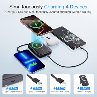 VTIAEK 2025 Latest Portable Charger, 16800mAh Magnetic Wireless Power Bank with 2 Built in Cables, LED Display Battery Pack Travel Essentials for iPhone 16/15/14/13/12/Pro/Mini/Pro Max Andriod - Image 4