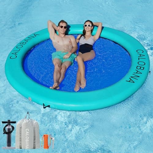 CALOBANA 10ft Heavy Duty Inflatable Water Hammock, Round Floating Ring Float Island Platform River Floats Lake Raft Tanning Pool Lounger for Adults Party, Blue - Image 1