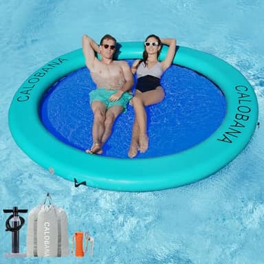 CALOBANA 10ft Heavy Duty Inflatable Water Hammock, Round Floating Ring Float Island Platform River Floats Lake Raft Tanning Pool Lounger for Adults Party, Blue - Image 1
