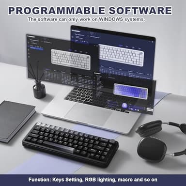 YUNZII B68 Wireless Mechanical Keyboard,Tri-Mode BT5.0/2.4GHz/USB-C,Cute PBT Keycaps,Hot Swappable Creamy Typing Gasket Mounted,RGB Backlit NKRO for Win/Mac (Black, Cocoa Cream V2 Switch) - Image 7