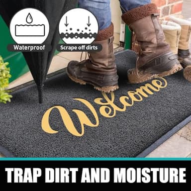 T.HENV Welcome Mat Outdoor, 36x24 All-Season Waterproof Front Door Mat, All-Weather Quick Drying Doormat, Low Profile Indoor, Patio Porch Entryway Floor, Black-Gold - Image 3