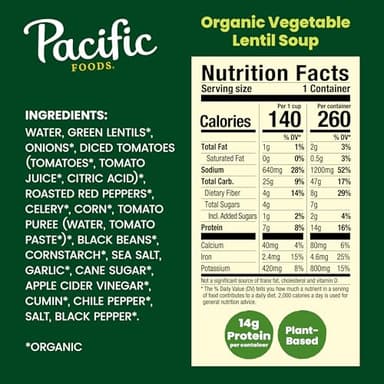 Pacific Foods Organic Vegetable Lentil Soup, Plant Based, 16.3 oz Can (Case of 12) - Image 2