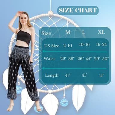 Boho Pants 2-Pocket Flowy Harem Pants Women for Yoga Travel Hippie Clothes - Image 6