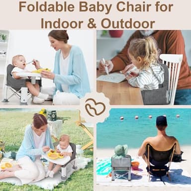 Baby Travel Booster Seat with Double Tray, BabyBond Upgraded Toddler Portable Baby Chair, Booster Seat for Dining Table, Stable and Foldable Booster Baby Chair for Indoor/Outdoor (Grey) - Image 7