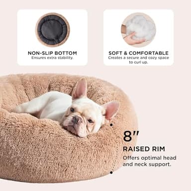 Bedsure Calming Dog Bed Medium Size Dog - Donut Washable Medium Pet Bed, 30 inches Anti-Slip Round Fluffy Plush Faux Fur Cat Bed, Fits up to 45 lbs Pets, Camel - Image 9
