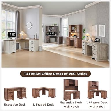 T4TREAM 59" Executive L Shaped Desk with Hutch,Victorian Wood Computer Desk, Featuring Charging Station,File Drawer, Storage Cabinet,for Home Office Work and Study (Reclaimed Barnwood) - Image 6