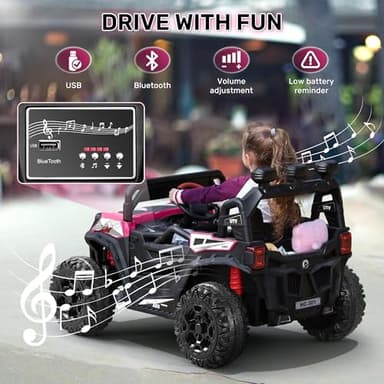 ANPABO 24V 4X4 Ride on Car Truck w/Remote Control, 4WD/2WD Switchable Kids UTV, 19" Spacious Seat, 4 Shock Absorbers, Soft Start, Music Player, Electric Car for Kids Ages 3+(Pink) - Image 7