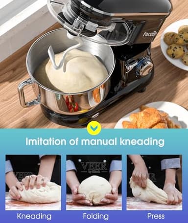 Facelle Stand Mixer, 660W 6 Speed Electric Kitchen Mixer with Pulse Button, Attachments include 6.5QT Bowl, Dishwasher Safe Beater,Dough Hook,Whisk & Splash Guard for Dough,Baking,Cakes,Cookie(Black) - Image 8