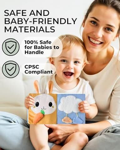 Cute Soft Baby Book with Mirror, Activities, Touch and Feel & Crinkle Pages - Interactive Sensory Cloth Toy for Babies 0-6, 6-12 & 12-18 Months - Adorable Animal Themes for Early Development - Image 4