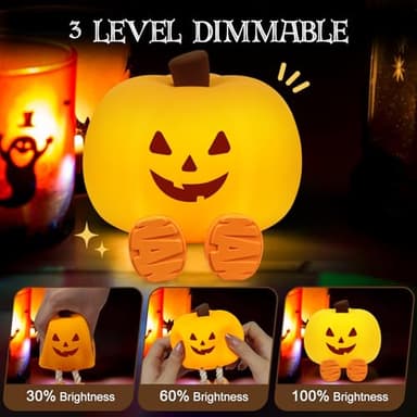 Pumpkin Night Light for Kids Cute Jack O Lantern Halloween Decor Nightlight for Baby Nursery Toddler Squishy Pumpkin Lights Cordless Rechargeable Dimmable Silicone Bedside Lamp Halloween Gifts - Image 4
