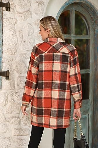 HOTOUCH Plaid Jackets for Woman Ladies Long Sleeve Lightweight Plaid Coats Halloween Fall Outfit Button Down Jacket Tartan Coat Tops Orange S - Image 4
