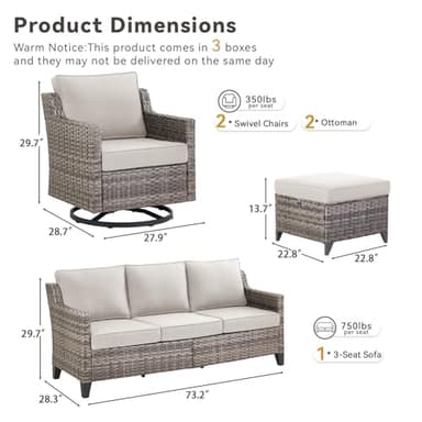 AMCLOBA Outdoor Patio Furniture Set-5 Pieces All-Weather Wicker Outdoor Furniture with Swivel Patio Chairs Outdoor Patio Conversation Sets for Garden Porch Deck Grey/Beige - Image 8