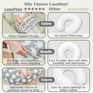 lasoftan Nursing Pillow for Breastfeeding, Breast Feeding Pillow for Mom Support, Adjustable Waist Strap and Removable Cotton Cover, Elephant - Image 7