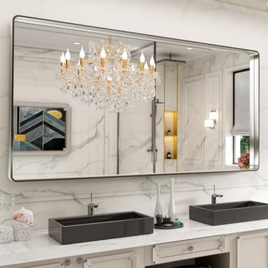 LOAAO 84X32 Inch Brushed Nickel Bathroom Mirror, Rounded Rectangle Silver Metal Frame Mirror, Brushed Nickel, Anti-Rust, Hangs Horizontally or Vertically - Image 8