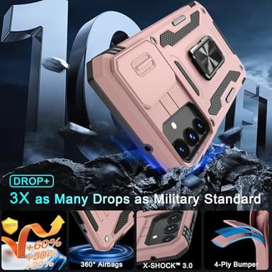 DEERLAMN Case for Samsung Galaxy A16 5G with Slide Camera Cover+Screen Protector (1 Pack), Rotated Ring Kickstand Military Grade Shockproof Protective Cover-Rose Gold - Image 3
