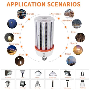 120W Led Corn light bulbs,18000 Lumen LED Corn Bulb 1200W Equivalent 5000K Daylight White Lamp,E26/E39 Medium Mogul Base,2-Pack Large Area Lights For Outdoor Indoor Warehouse Garage High Bay Lighting - Image 5