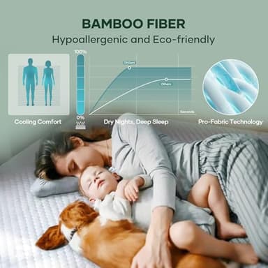 OhGeni 100% Waterproof Mattress Protector, Full Size Mattress Pad, Fits 6"-20" Mattresses with Deep Pocket, Cooling, Breathable Fitted Sheets, Soft Bed Cover, Noiseless, Machine Washable - Image 4