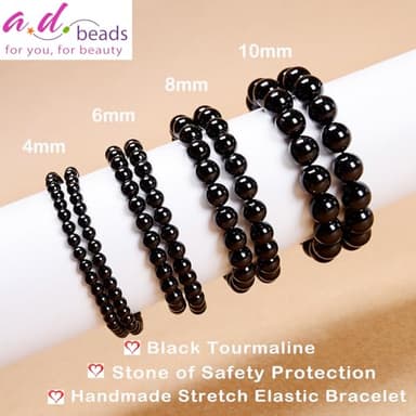 AD Beads Handmade Gemstone Stretch Elastic Bracelet Crystal Healing Reiki Nature's Beauty and Spiritual Essence Unisex (4mm, Black Tourmaline (Best protection)) - Image 2