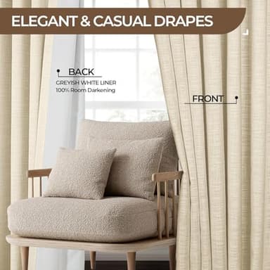 INOVADAY Pinch Pleated Curtains, 100% Light Blocking Linen Pinch Pleat Blackout Curtains for Bedroom, Thermal Insulated Blackout Drapes 2 Panels Set for Living Room - Sand Beige, W40 x L108 - Image 10