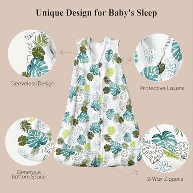 david's kids 100% Cotton Baby Sleep Sack 6-12 Months, Soft Baby Wearable Blankets with 2-Way Zipper, 2 Pack Comfy Sleeping Bags for Infant Newborn Boys Girls Neutral, Medium Size, Leaf - Image 5