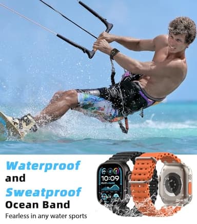 MoKo Ocean Band Compatible with Apple Watch Ultra 3/2/1 49mm, Upgraded Silicone Sports Bands 46mm 45mm 44mm for Men Women, Series 11/10/9/8/7/6/5 SE3/2/1 Breathable Strap with Metal Connector, A-Bk/Bk - Image 5