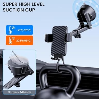 Phone Holder Car [Military Grade Suction Ultra Strong Base] Cell Phone Car Holder 3 in 1 Dashboard Windshield Air Vent Hands-Free for Garmin GPS iPhone Android - Image 6